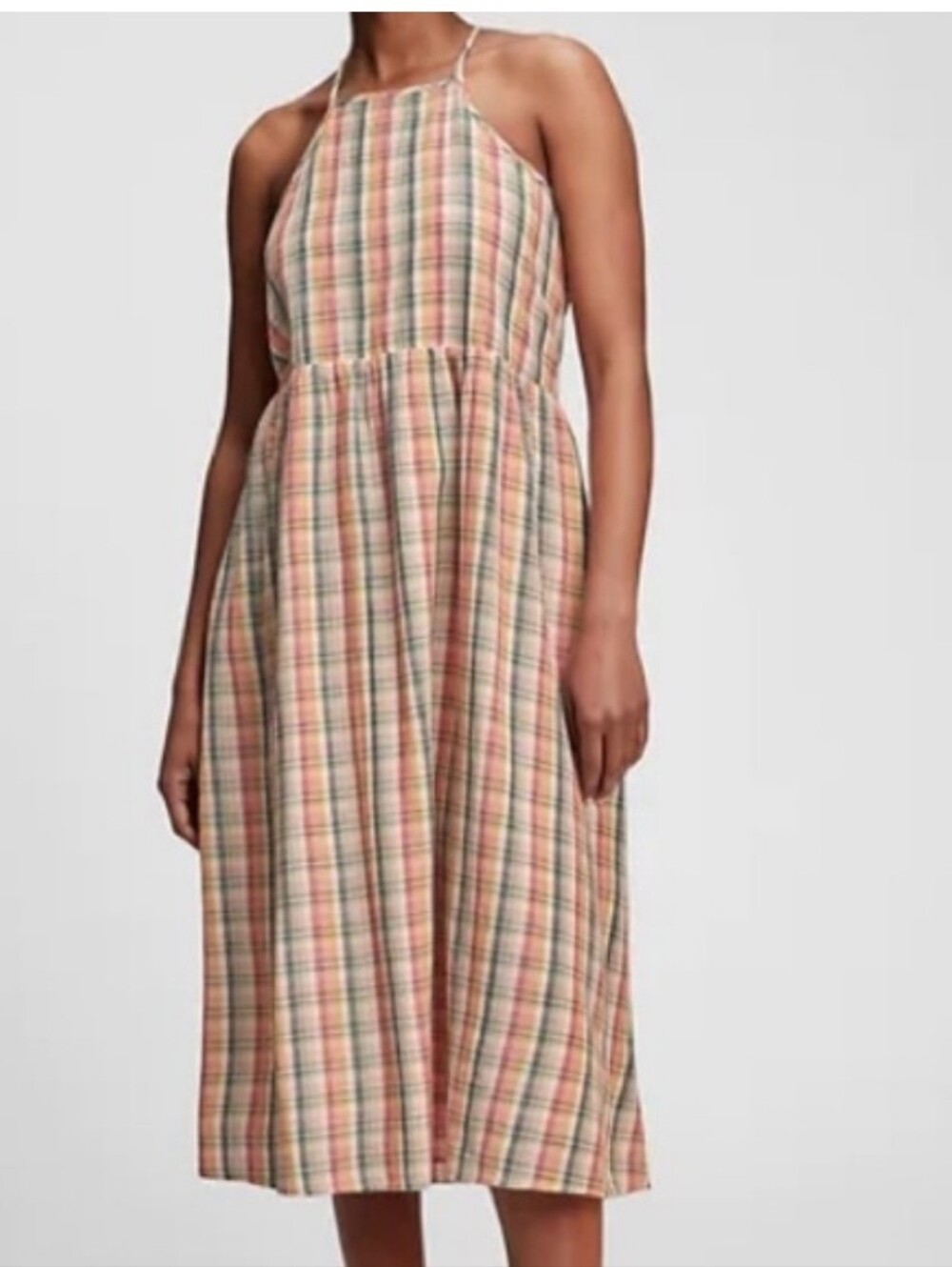 Gap Pink Green Plaid Halter Style Dress. Size XS